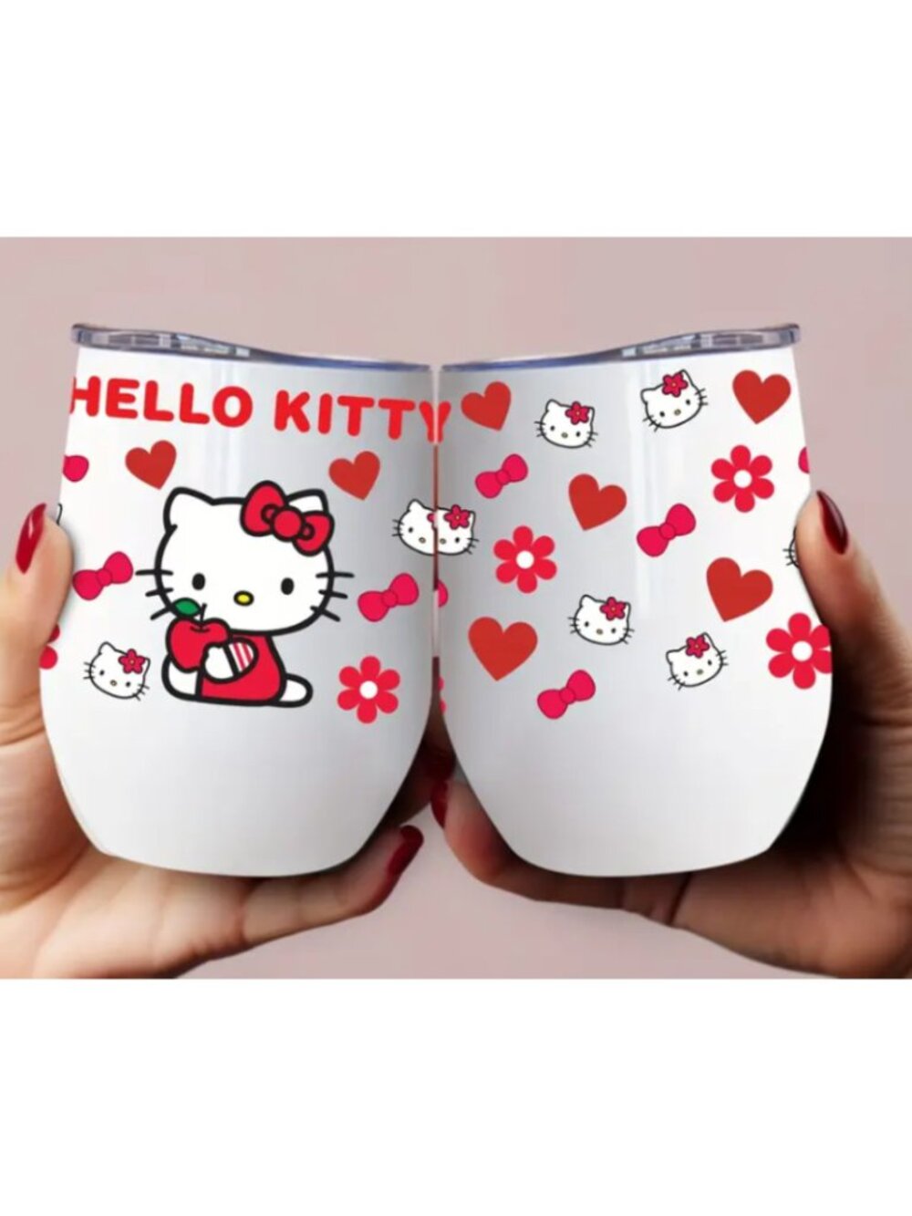 Hello Kitty 12oz Stainless Steel Tumbler – Cute Hearts Insulated Cup with Lid - Picture 2 of 4